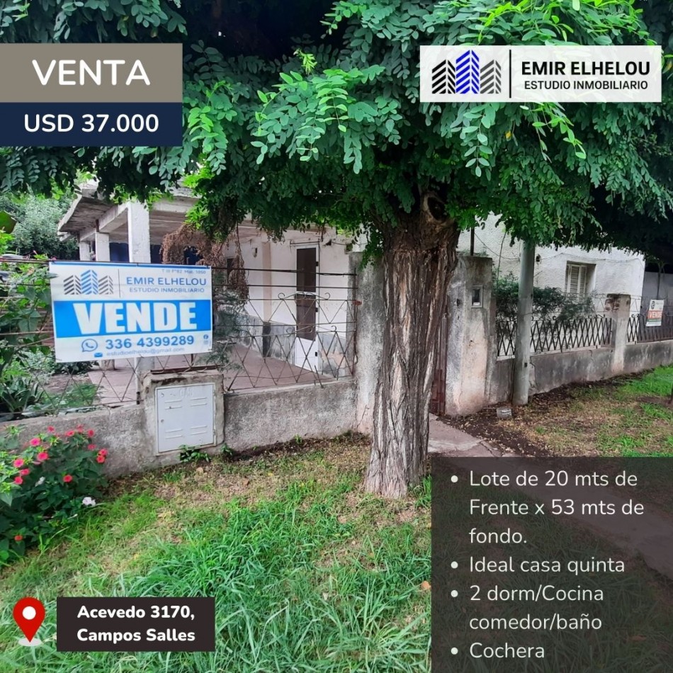 Casa de 2 dormitorios en amplio Lote en Acevedo 3170 (Campos Salles)