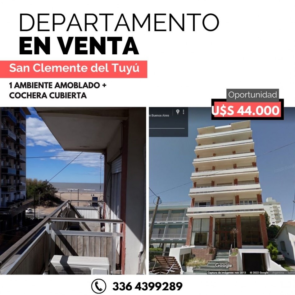 Monoambiente amoblado con cochera en San Clemente del Tuyu