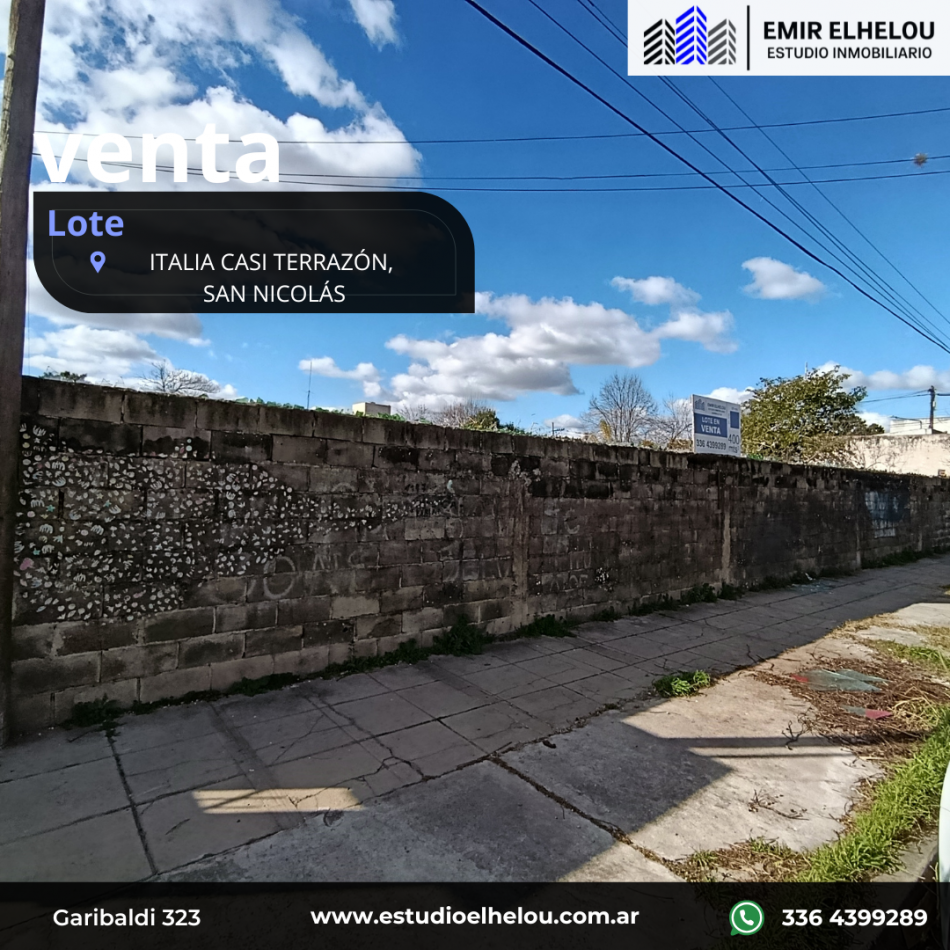 Excelente Lote de 400 mt² ubicado en calle Italia casi esquina Terrazon.