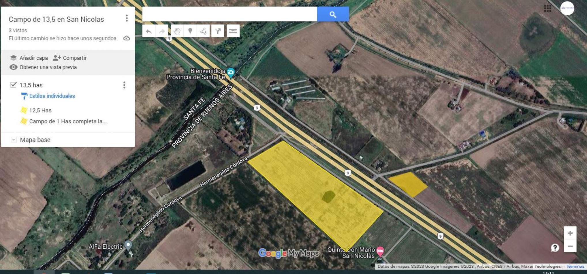 Campo de 13 hectareas sobre Autopista 9