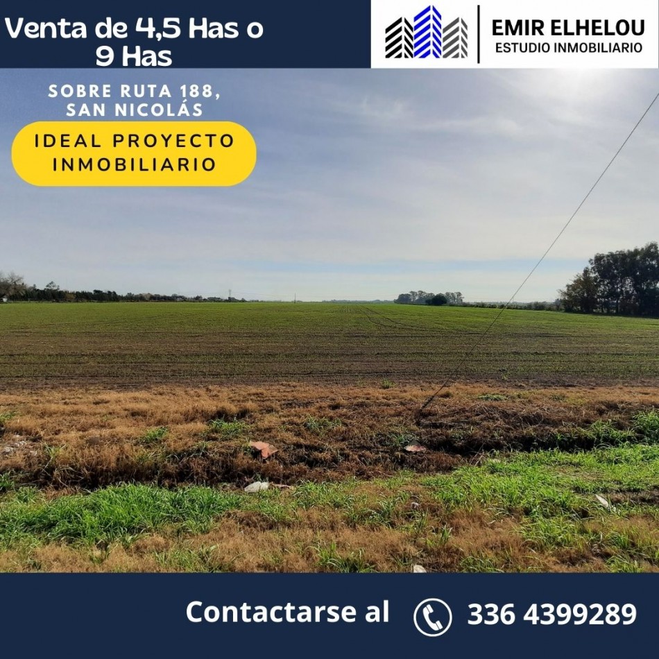 Excelente campo de 4,5 hectareas sobre Ruta 188 (multiples proyectos)