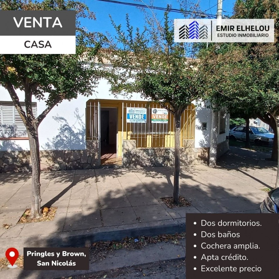 Casa de dos dormitorios ubicada en la esquina de Pringles y Brown, San Nicolas.